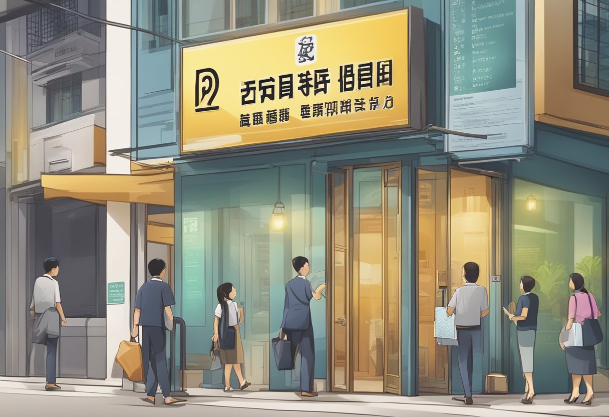 A signboard with "Frequently Asked Questions" and "licensed money lender singapore ministry of law" displayed prominently