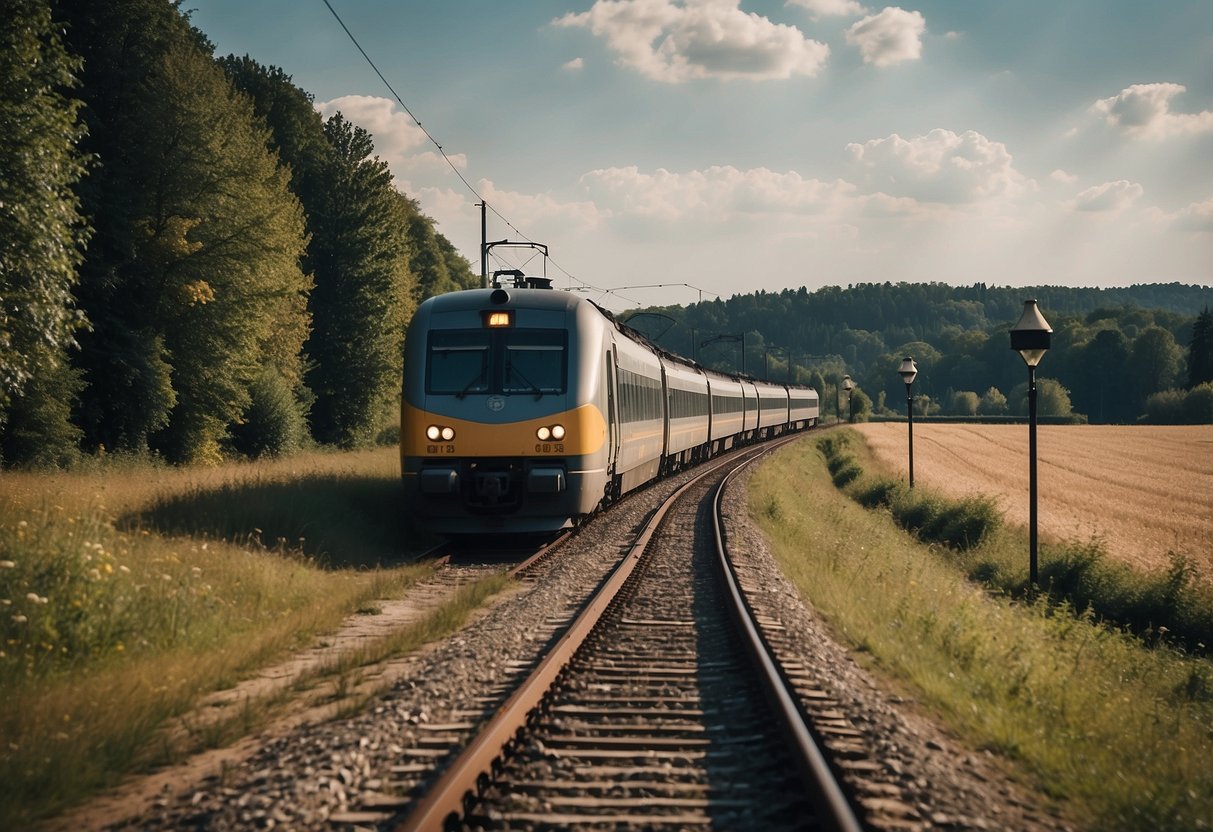 A train departing Berlin for Poland, passing through scenic countryside and quaint villages