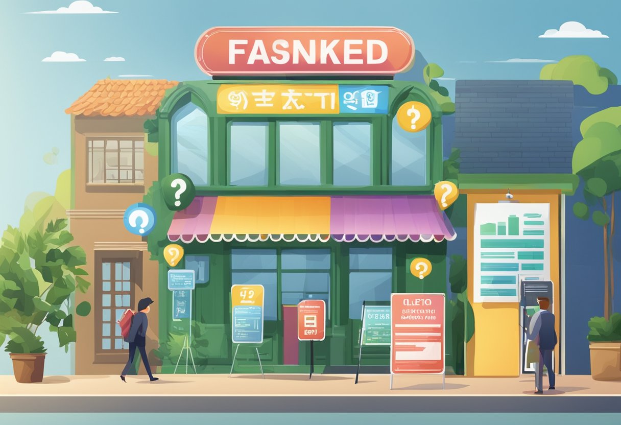 A signboard with "Frequently Asked Questions" and "licensed money lender with lowest rate" displayed prominently