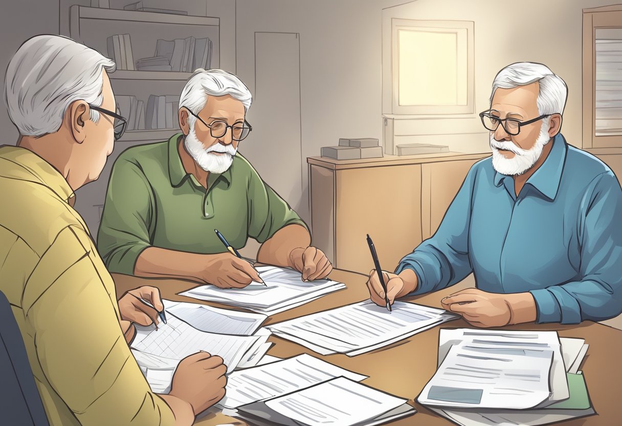 Retirees submit forms to a legal money lender. Forms are filled out and submitted online or in person at the lender's office