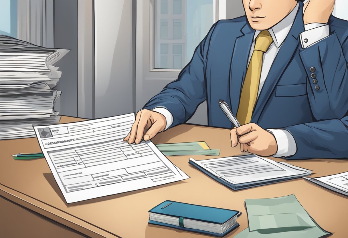 A person submits a complaint form at the Ministry of Law against moneylenders