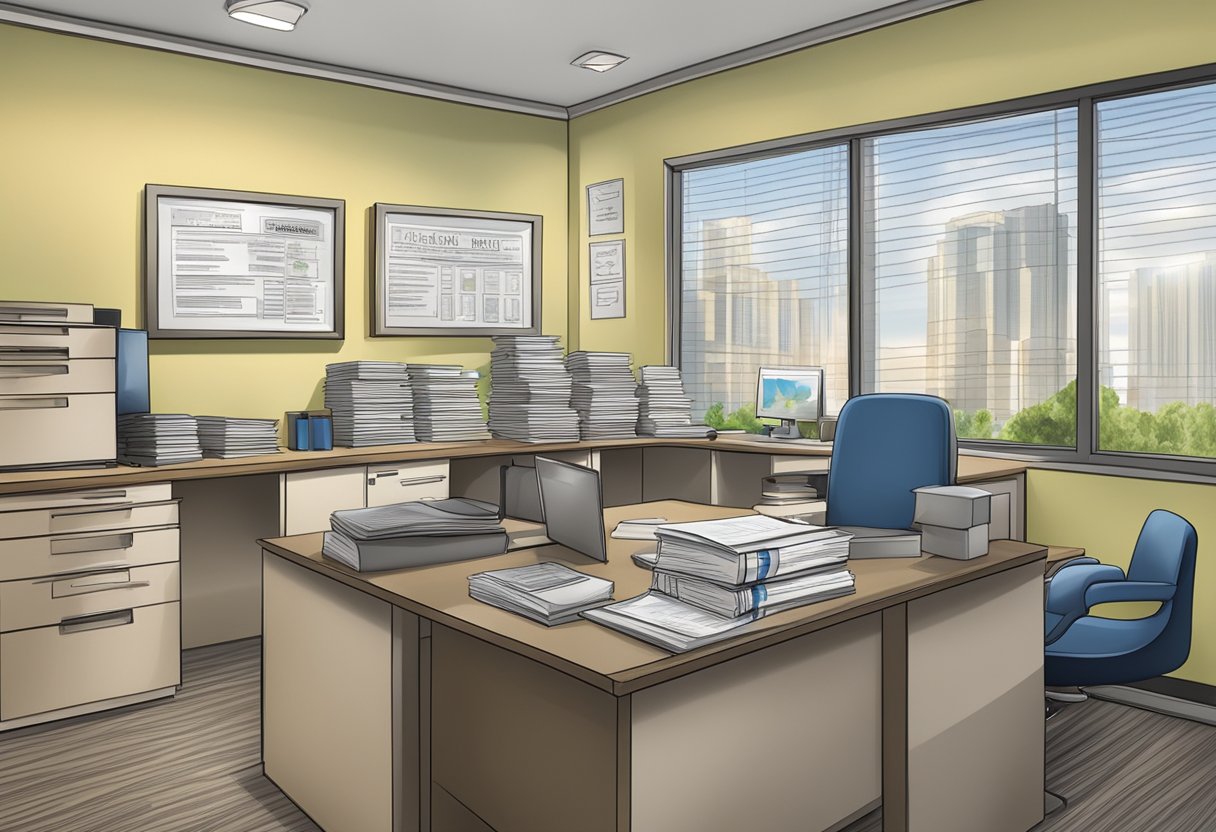 A licensed money lender's office with a sign displaying "Regulations and Legal Aspects" and a clear indication of prepayment requirements