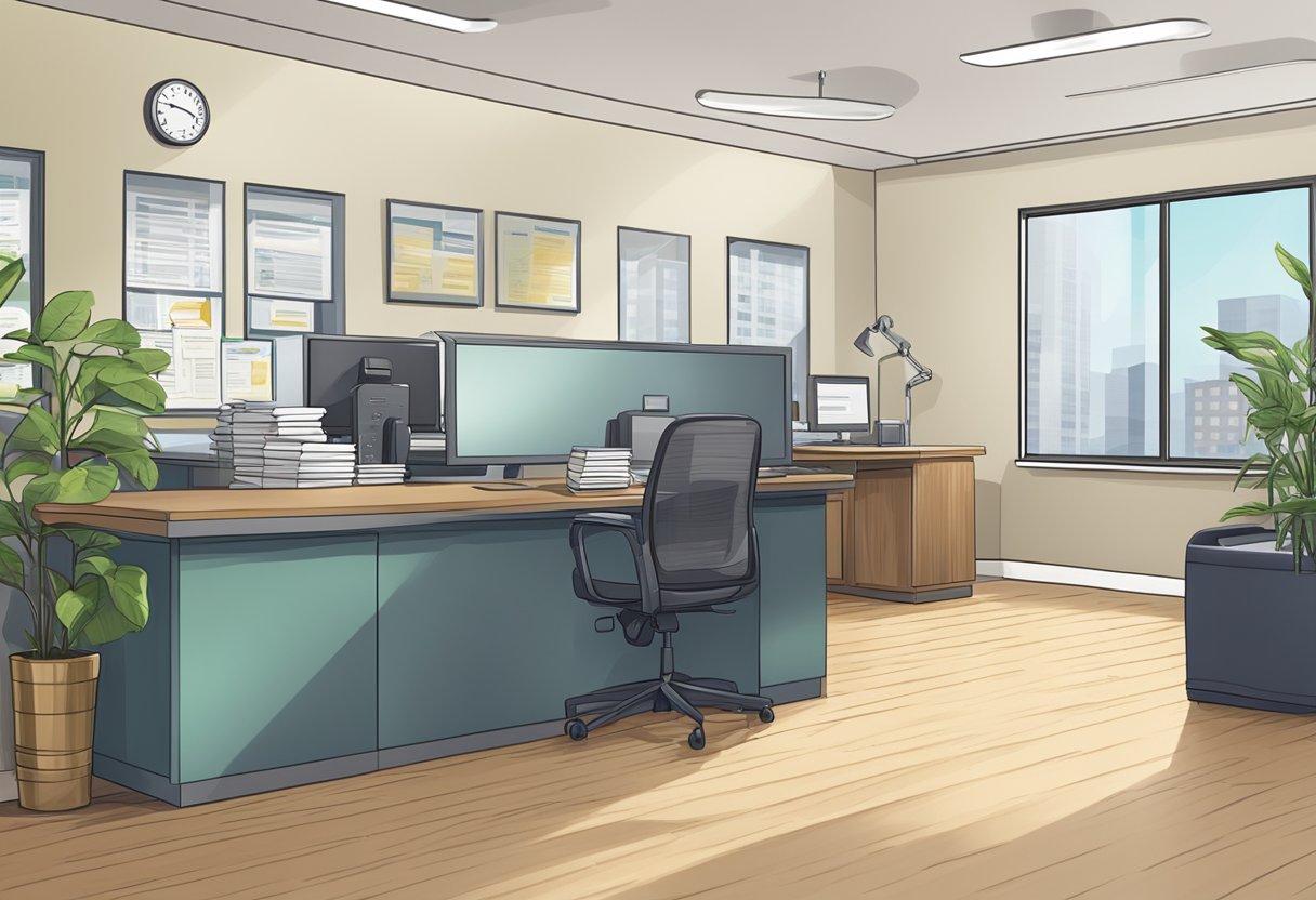 A licensed money lender office with a sign displaying "Frequently Asked Questions" about business loans