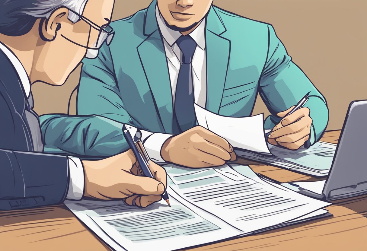 A person signing a contract with a money lender for a personal loan