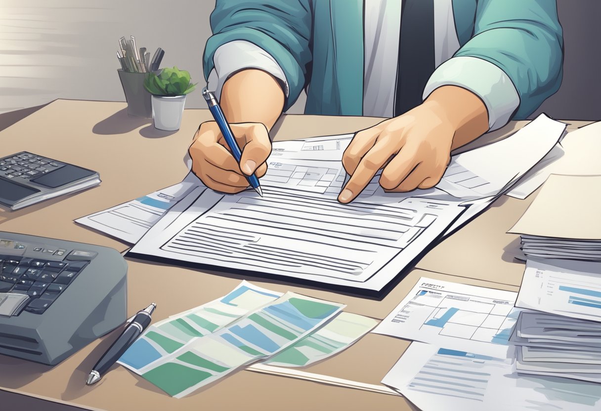 A person fills out a loan application form, submits required documents, and waits for approval from a money lender