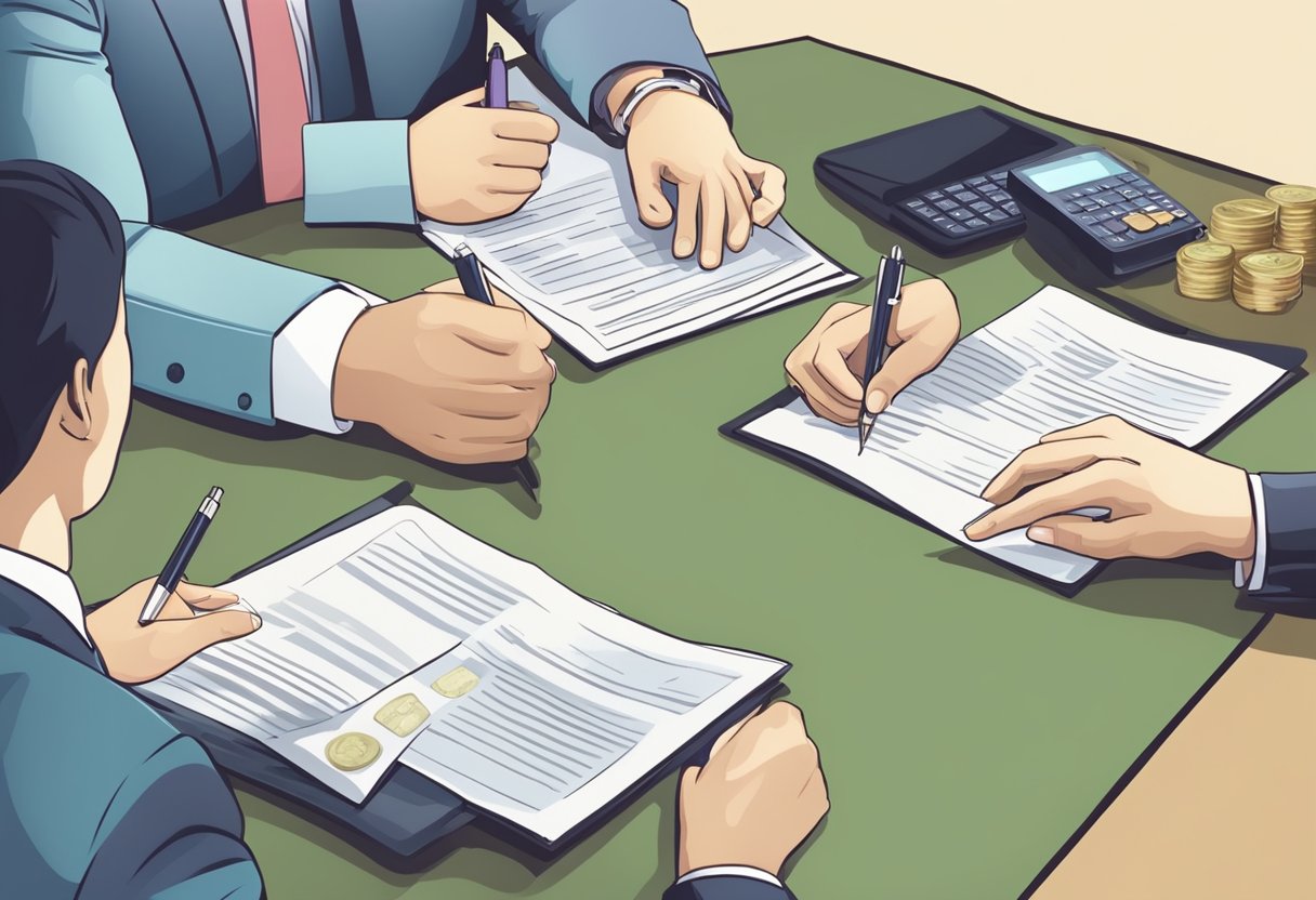A person signing a loan agreement with a Singaporean money lender