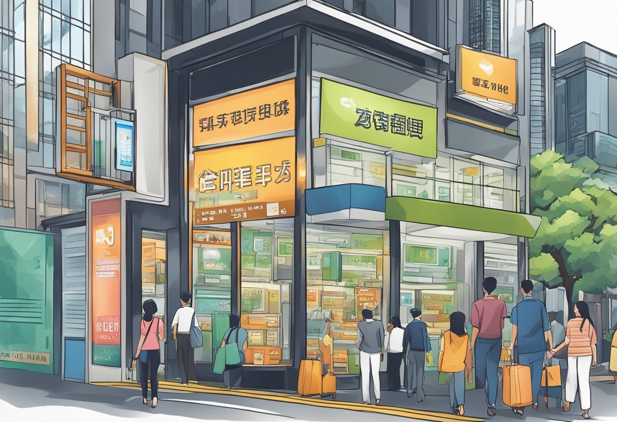 A licensed money lender's signboard shines brightly in the bustling streets of Singapore, drawing in potential borrowers with its professional and trustworthy appearance