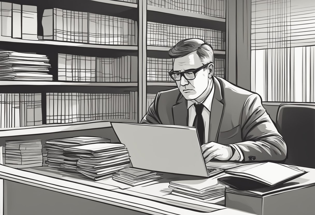 A person discreetly observes and documents suspicious financial transactions, then reports them to authorities