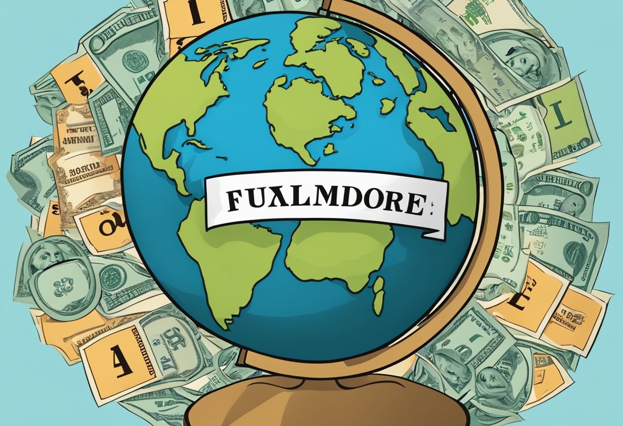 A globe surrounded by various currency symbols with a banner reading "Frequently Asked Questions worldwide money lenders" in bold letters