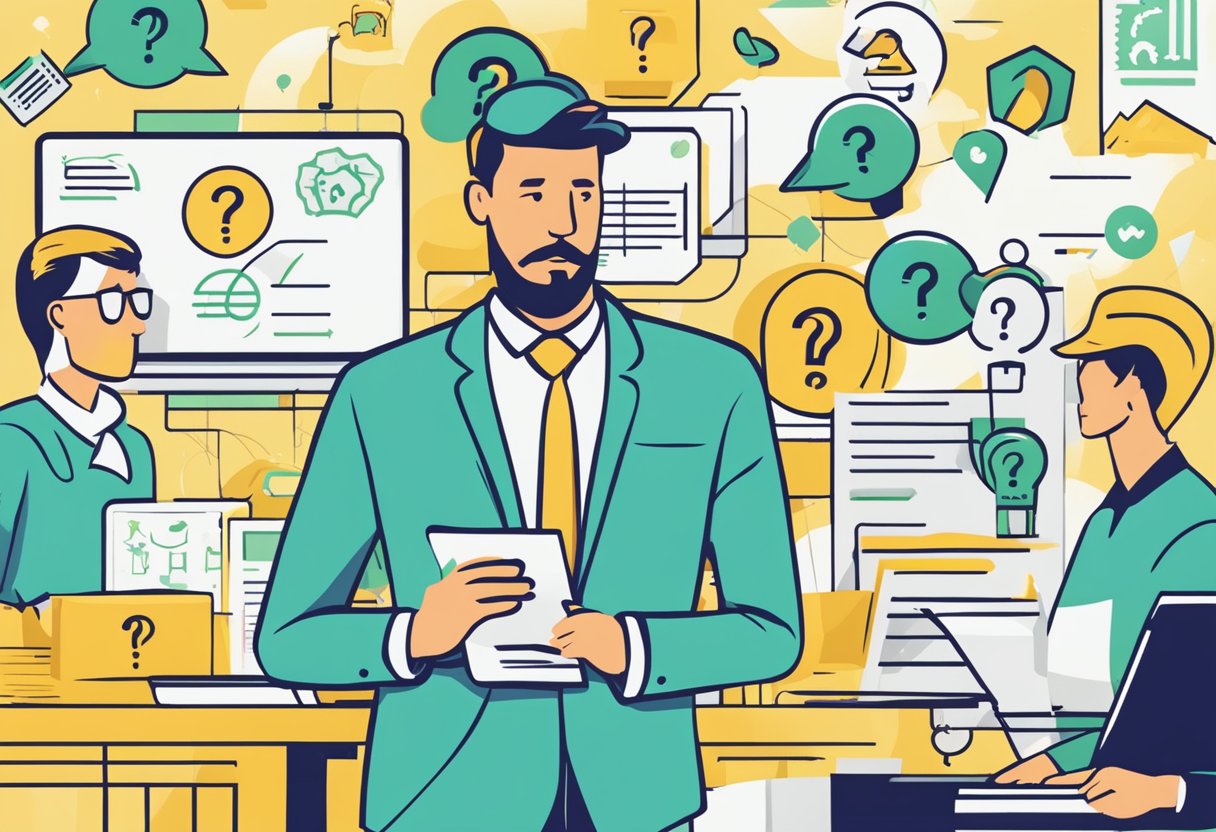 A banner with "Frequently Asked Questions" and "Crawfort Money Lender" logos, surrounded by question marks and a customer service representative icon
