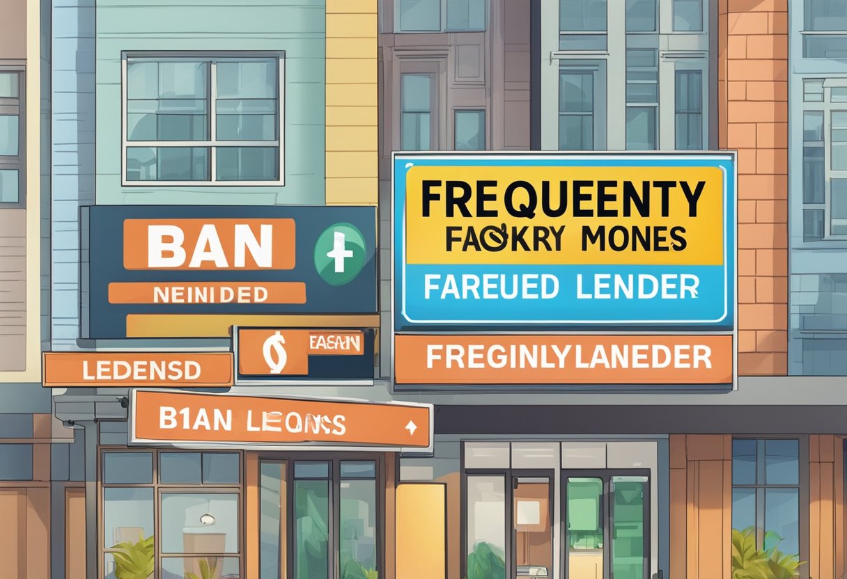 A sign with "Frequently Asked Questions" and "ban from licensed money lender" displayed prominently
