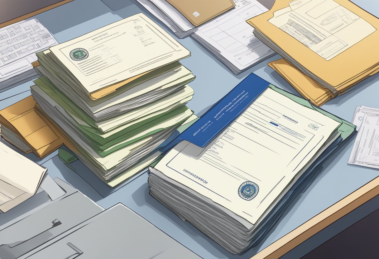 A stack of official documents from the Ministry of Law in Singapore, listing licensed moneylenders, sits on a desk. The logo of the ministry is prominently displayed on the cover