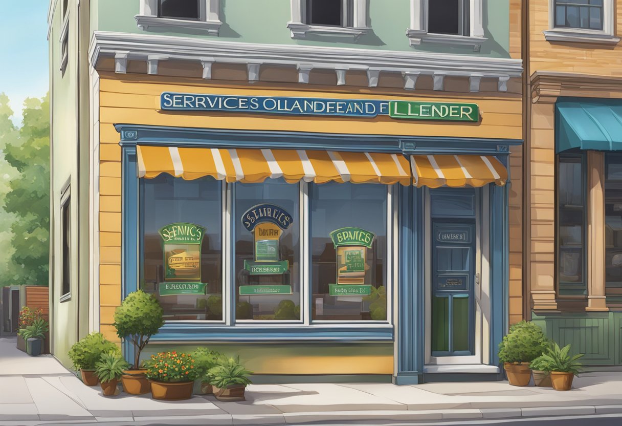 A storefront sign reads "Services Offered: JEM Money Lender." The building has a professional and inviting appearance, with a clear and visible sign