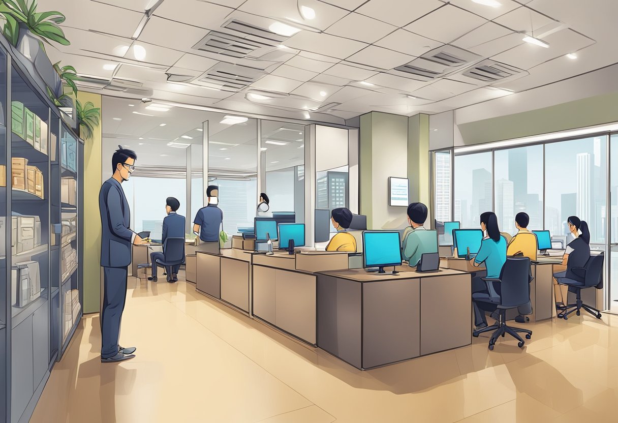 A money lender's office at Yishun Junction 9, with customers asking questions