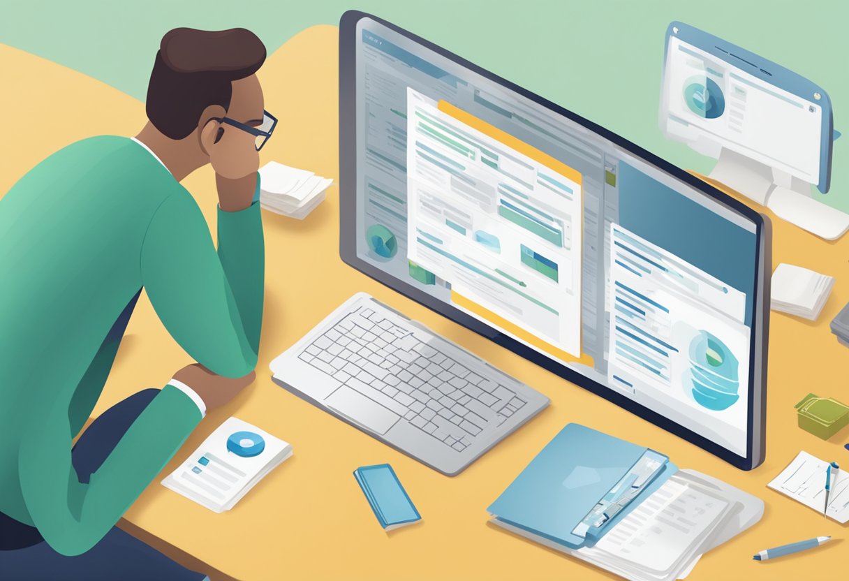 A table with multiple loan offerings, a laptop showing capital money lender reviews, and a person evaluating options
