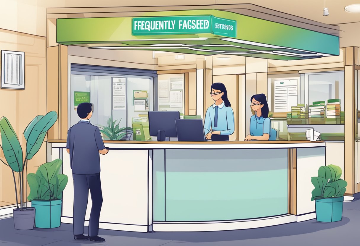 A customer service desk with a sign reading "Frequently Asked Questions" at Katong Credit Money Lender
