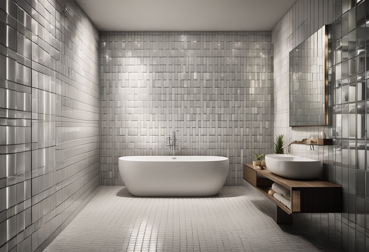 The shower tiles feature a mesmerizing pattern that creates an illusion of expanding space, perfect for a small bathroom. Luxurious and modern, the design adds a touch of elegance to the limited space