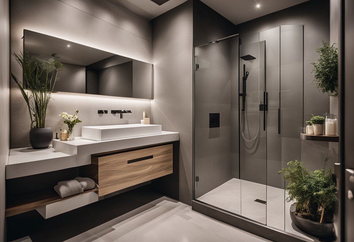 A small bathroom with custom shower niches and benches, showcasing luxurious solutions for limited space