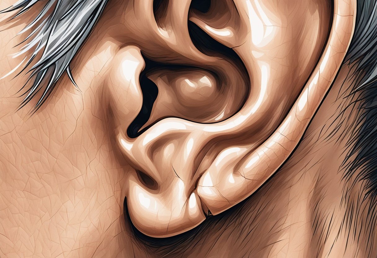 An earlobe with a prominent crease, possibly showing signs of heart disease