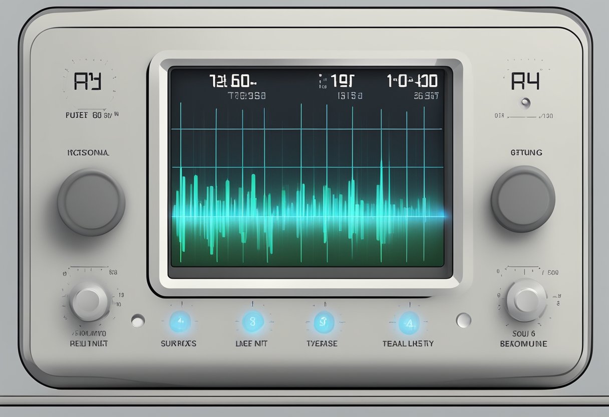 A heart rate monitor displaying a steady pulse of 60-100 beats per minute