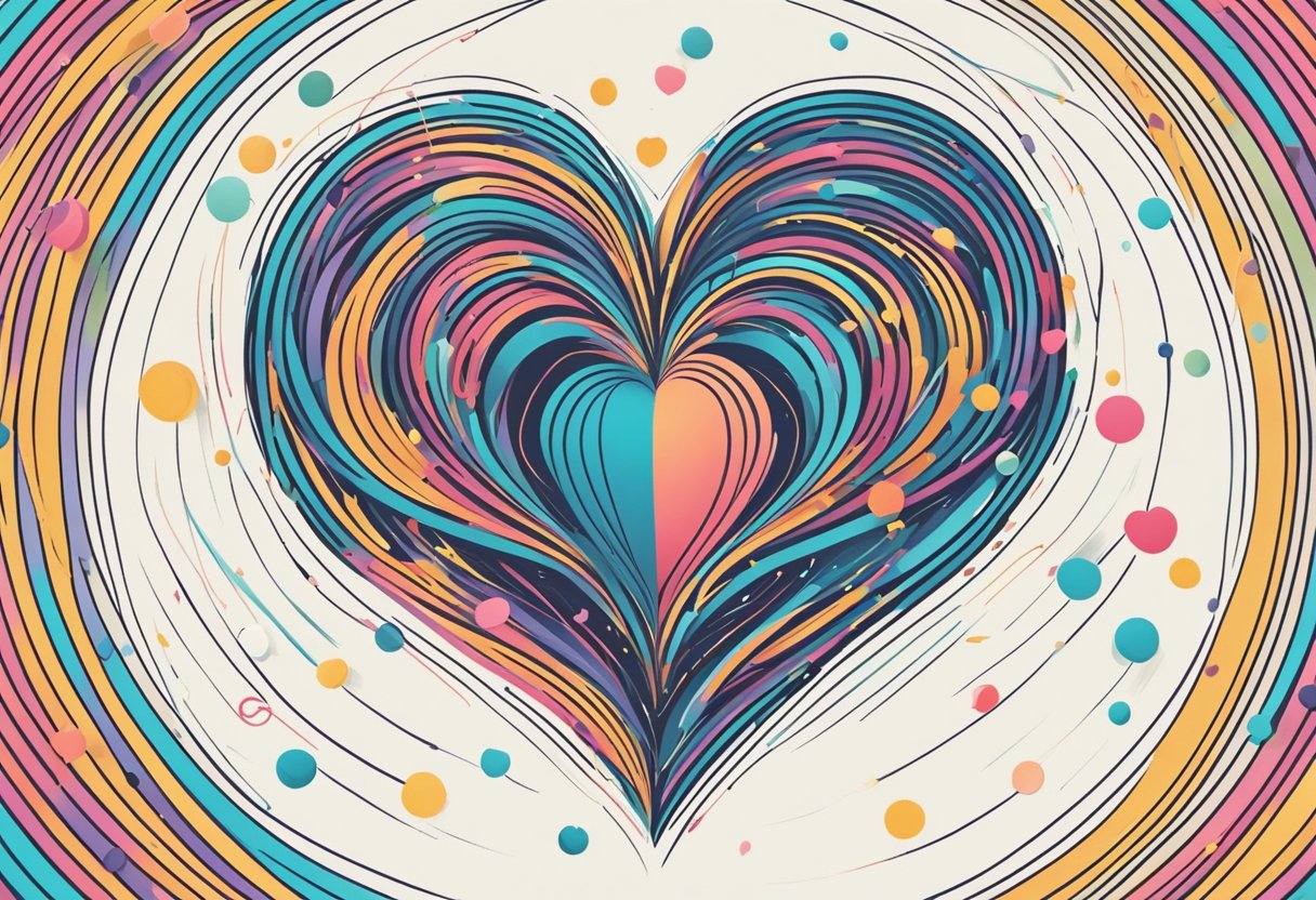 A heart-shaped object skipping beats, surrounded by swirling lines representing anxiety