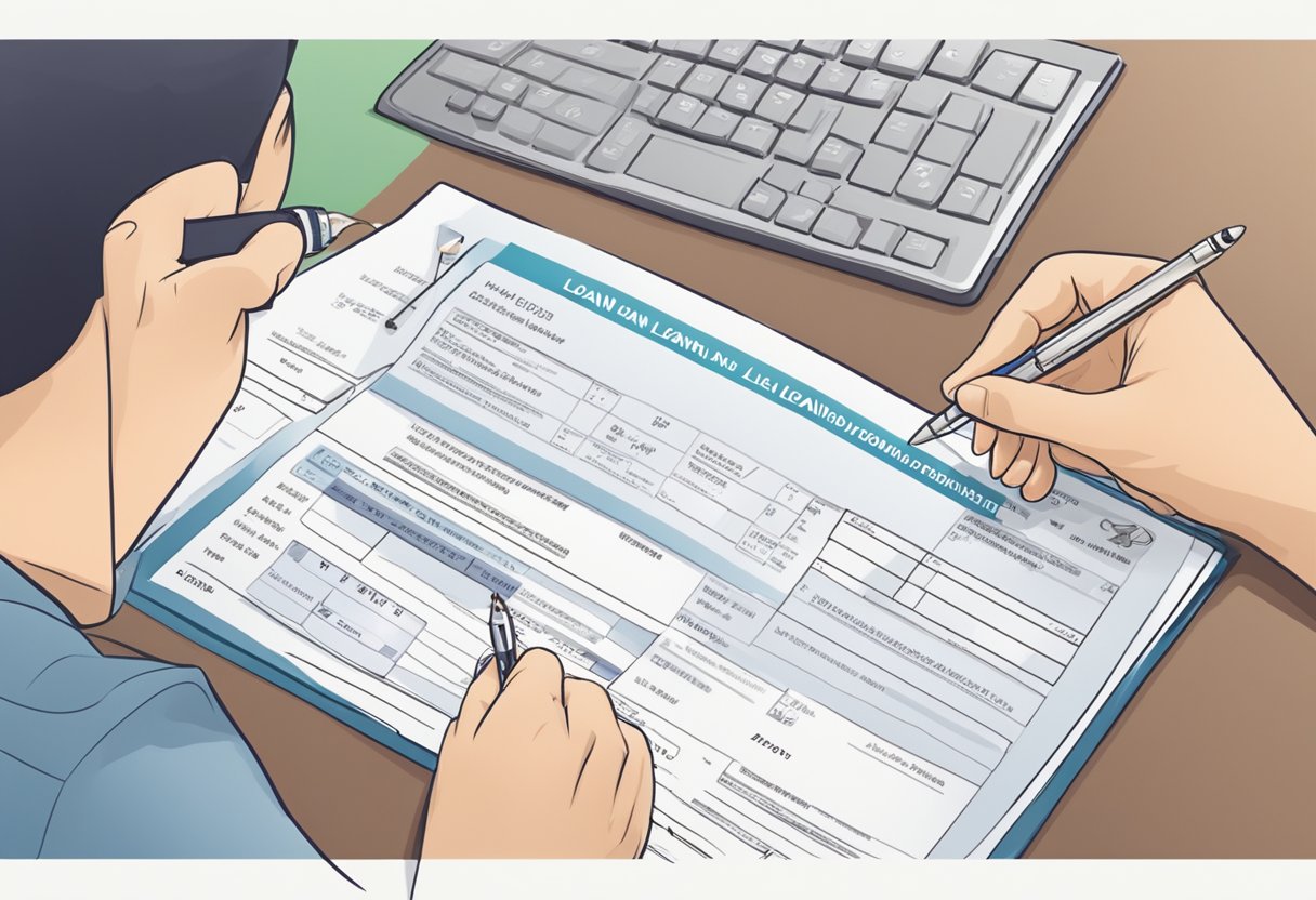 A person fills out a loan application form at a licensed money lender in Yishun. The lender reviews the application and approves the loan