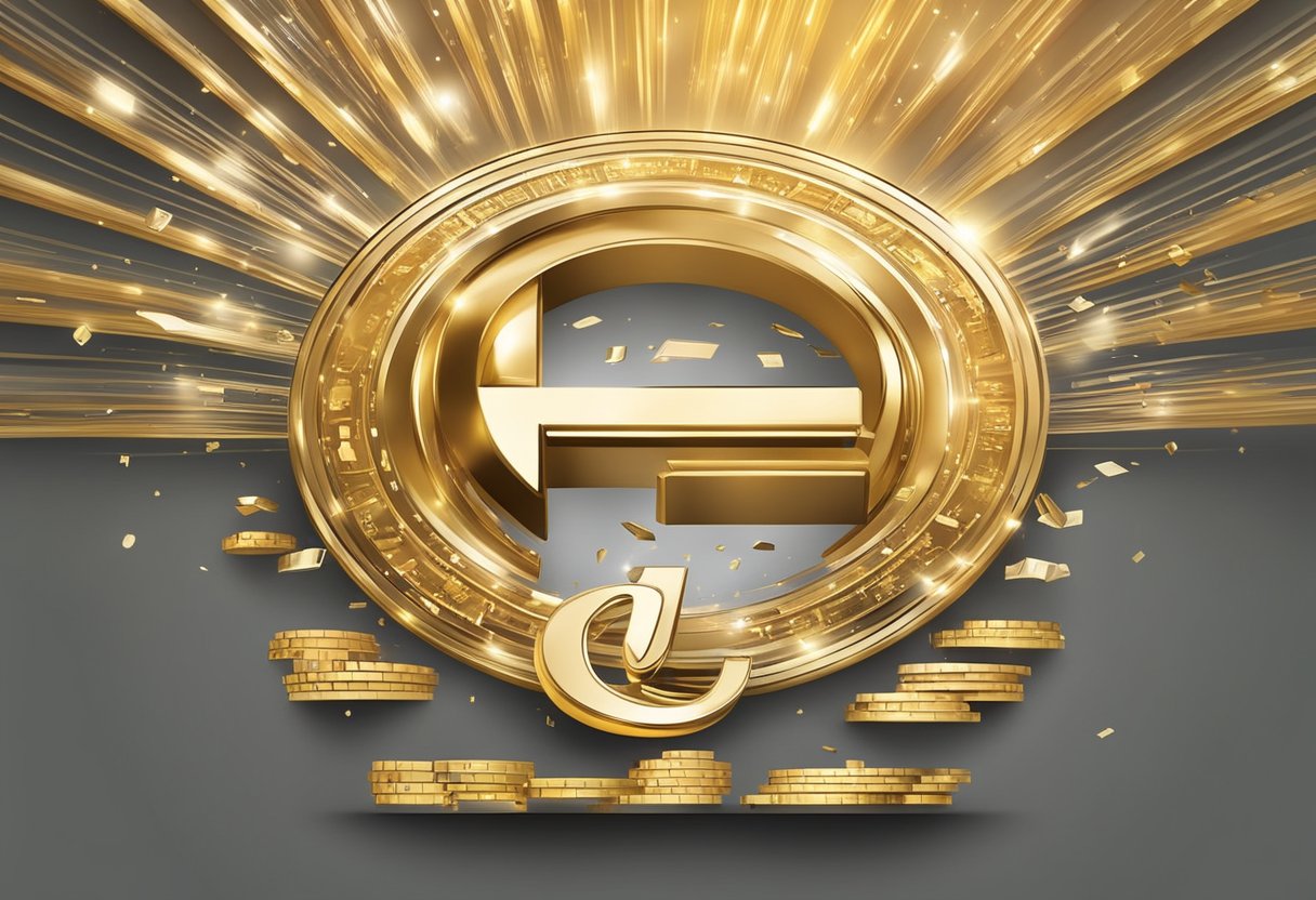A golden credit money lender logo surrounded by floating frequently asked questions in a clean, modern setting