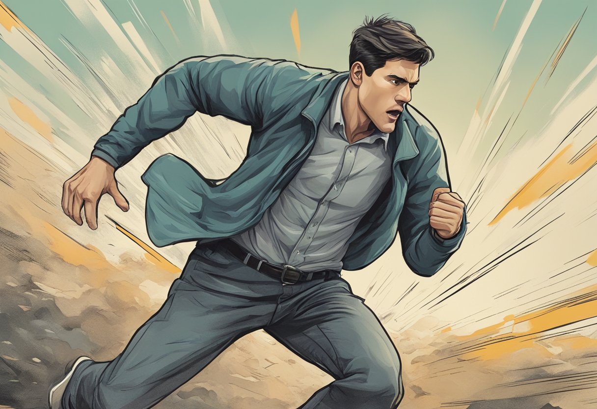 A person running from a perceived threat, heart pounding in their chest