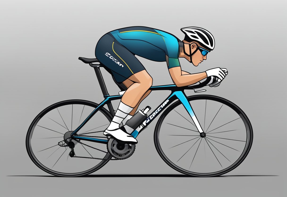 A cyclist adjusts their breathing and pacing to lower heart rate while riding. Focus on deep breaths and steady, controlled movements