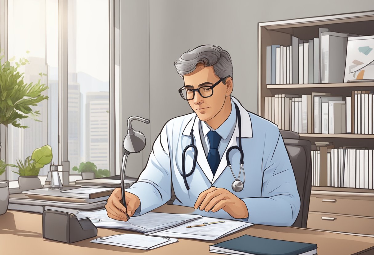 A doctor reviewing and updating guidelines for treating hypertensive heart disease