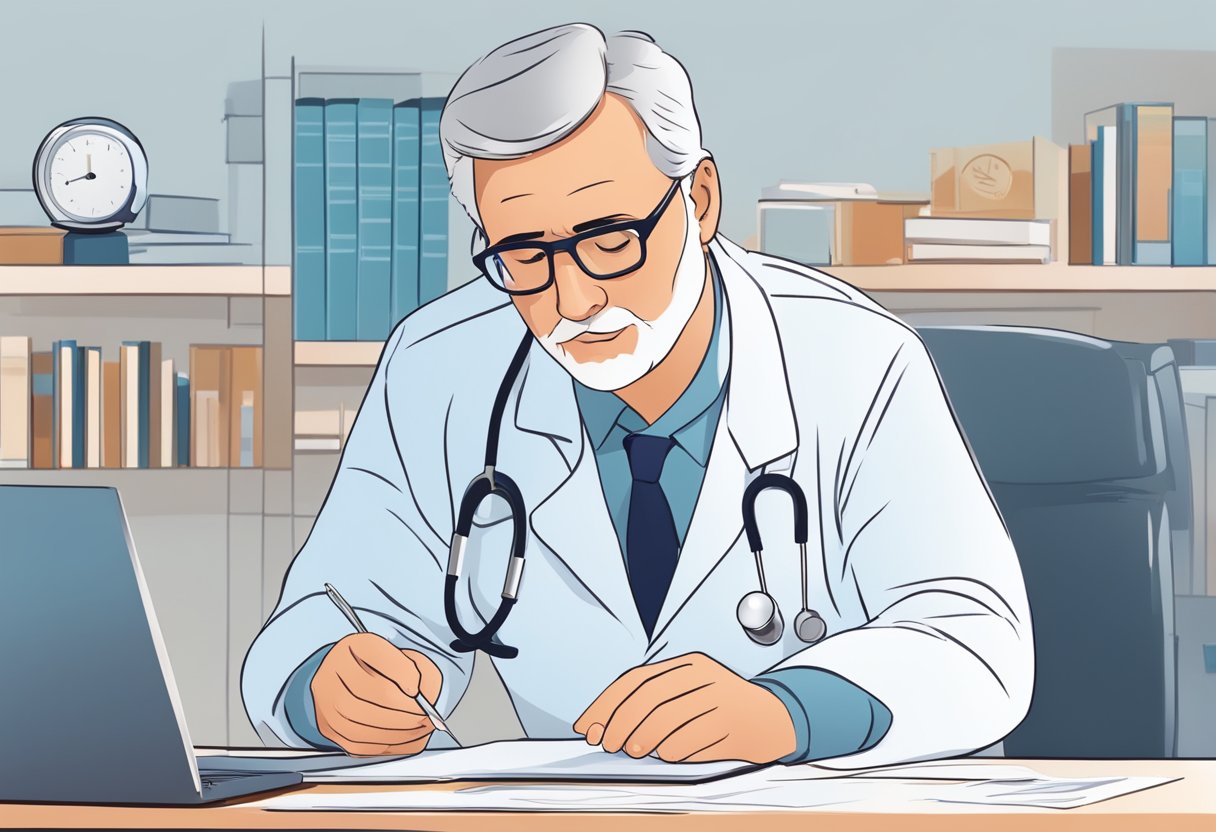 A doctor reviewing and updating hypertensive heart disease treatment guidelines