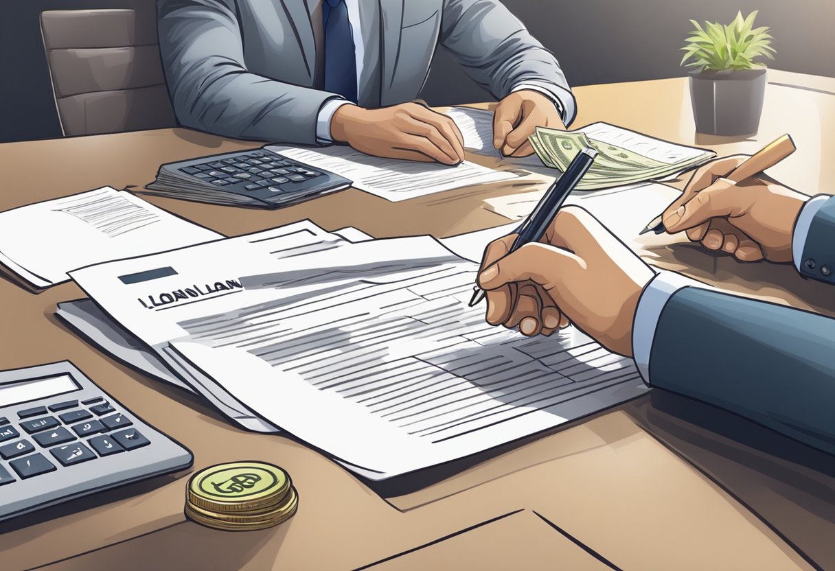 A person signing a loan agreement with a licensed money lender, reviewing terms and protections