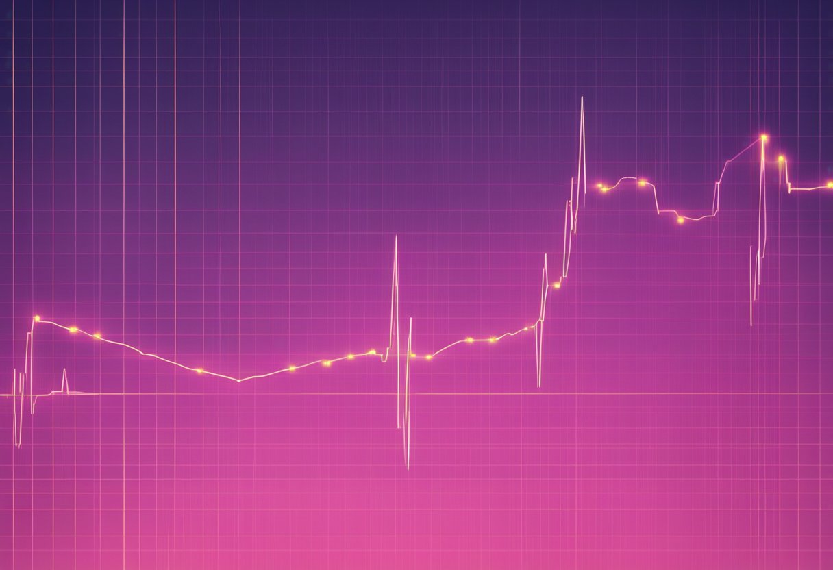 A digital display shows a pulsing line graph, indicating a fluctuating heartbeat