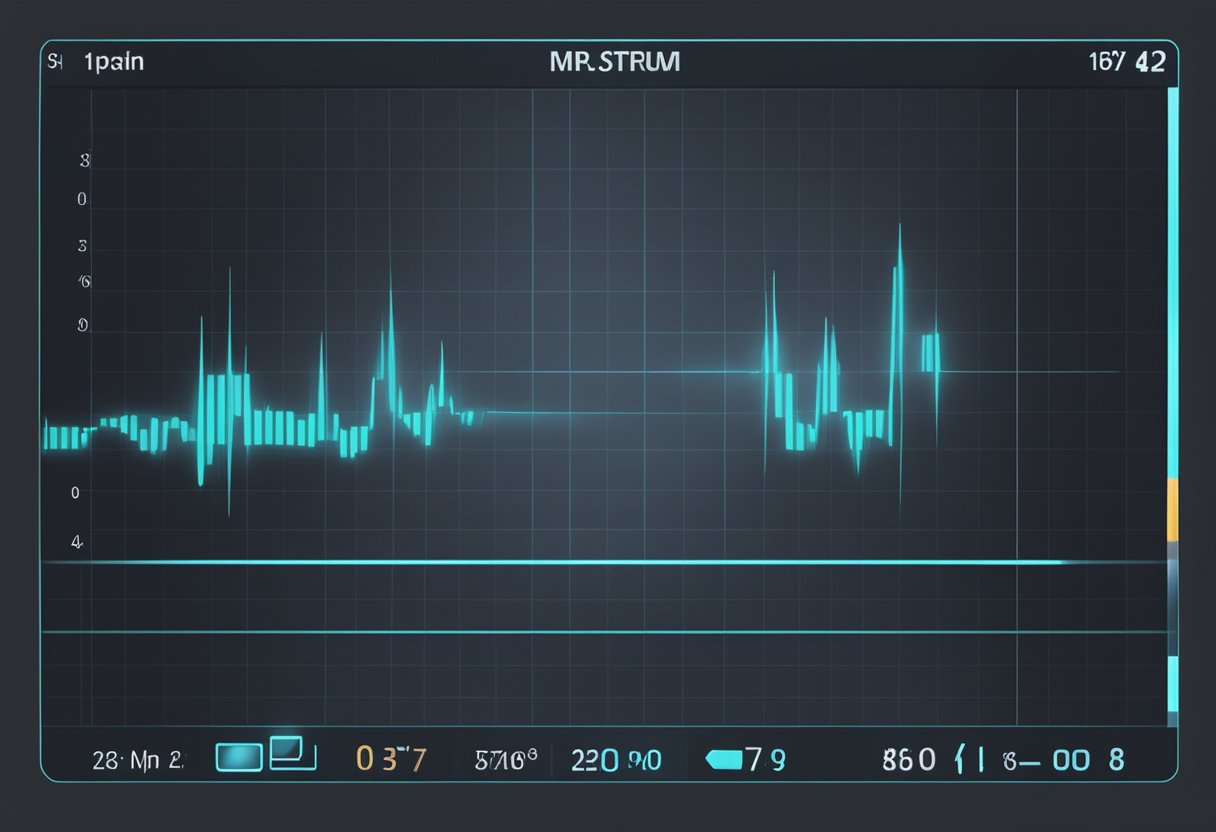 A heart rate monitor displays a steady pulse rhythm on a digital screen