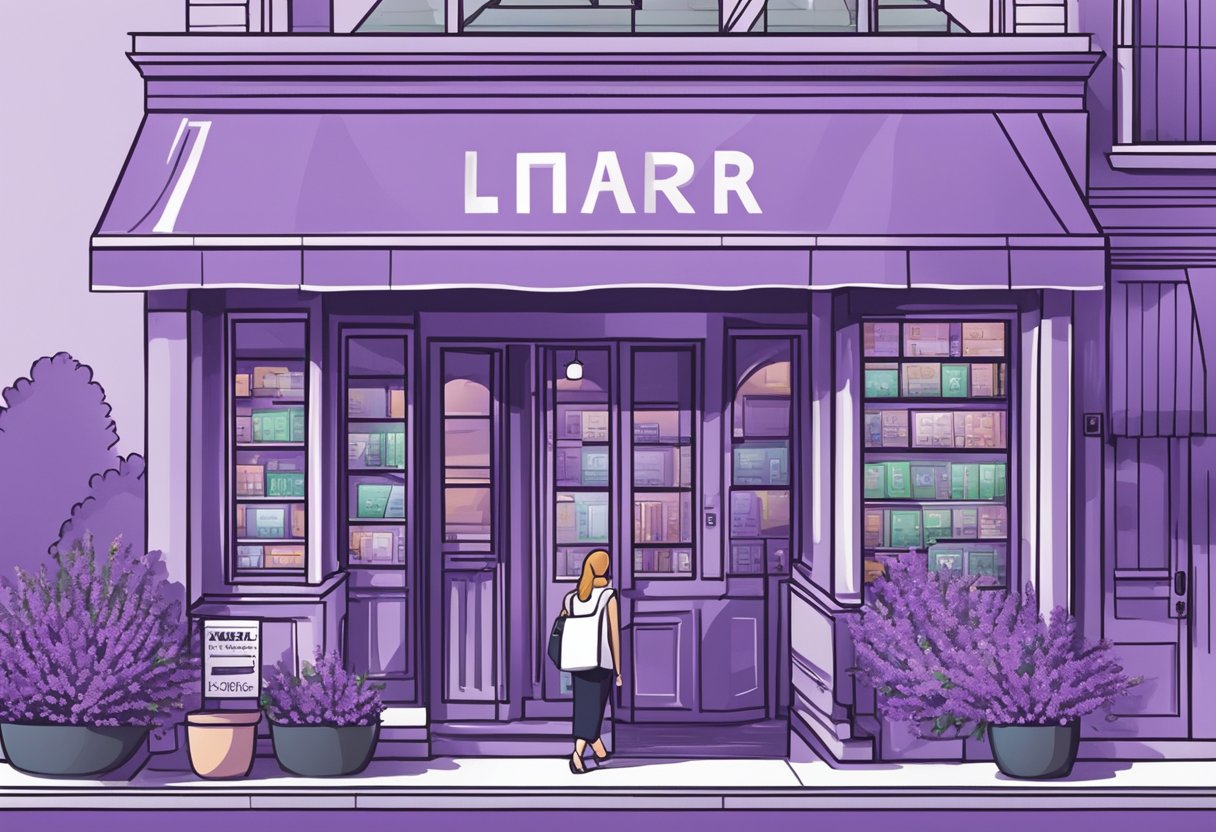 A licensed money lender's storefront in Lavender, with a bold sign and people entering and exiting