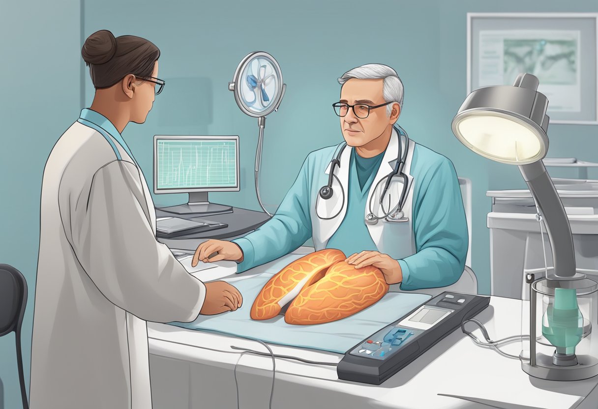 A patient receiving a diagnosis, treatment, and management for pulmonary heart disease