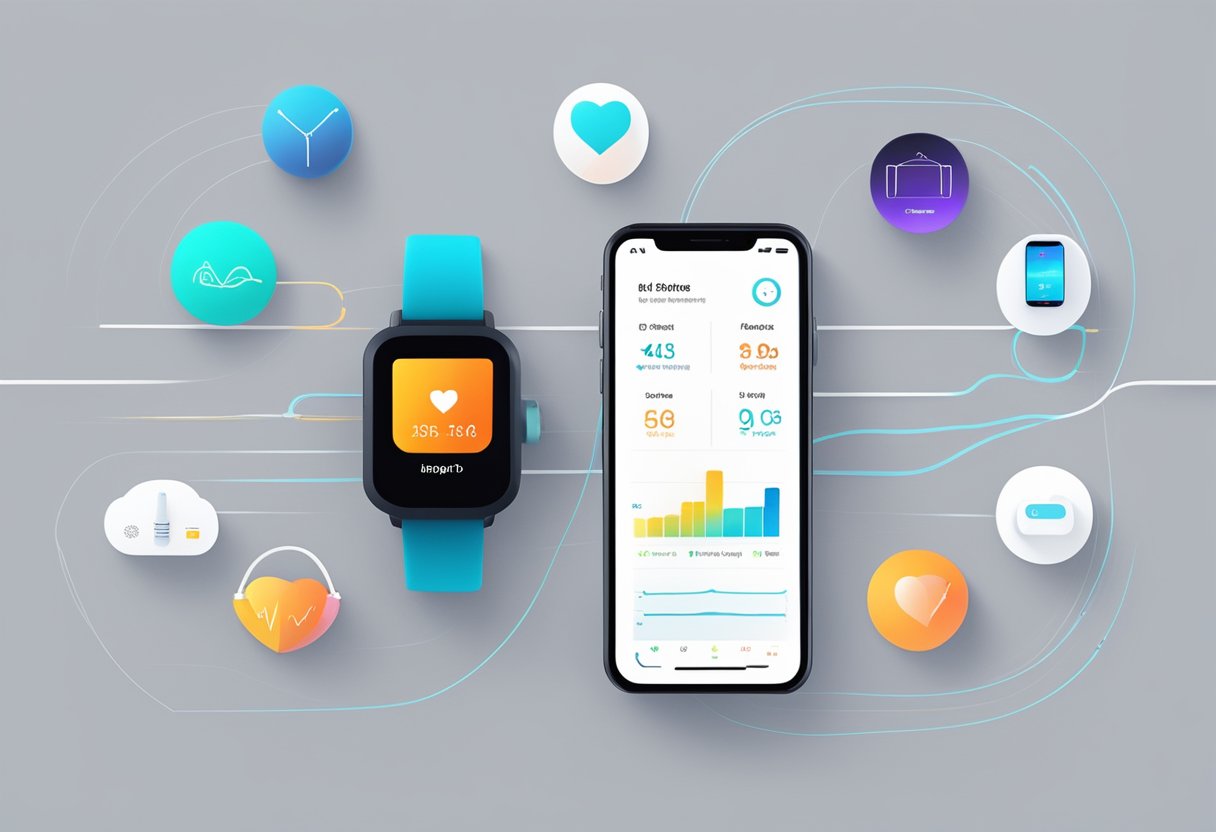 A heart rate monitor seamlessly syncing with various fitness devices and apps in a connected ecosystem