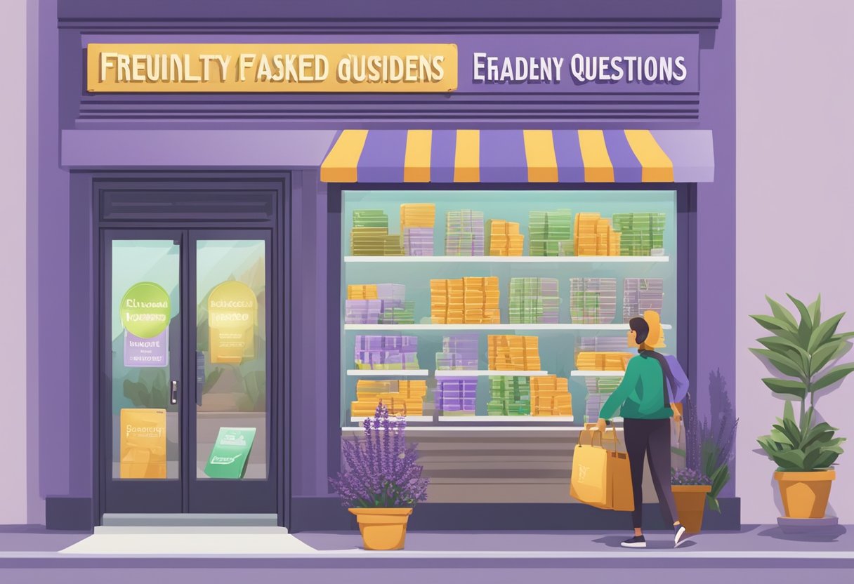 A signboard outside a storefront with the words "Frequently Asked Questions" and "licensed money lender lavender" displayed prominently