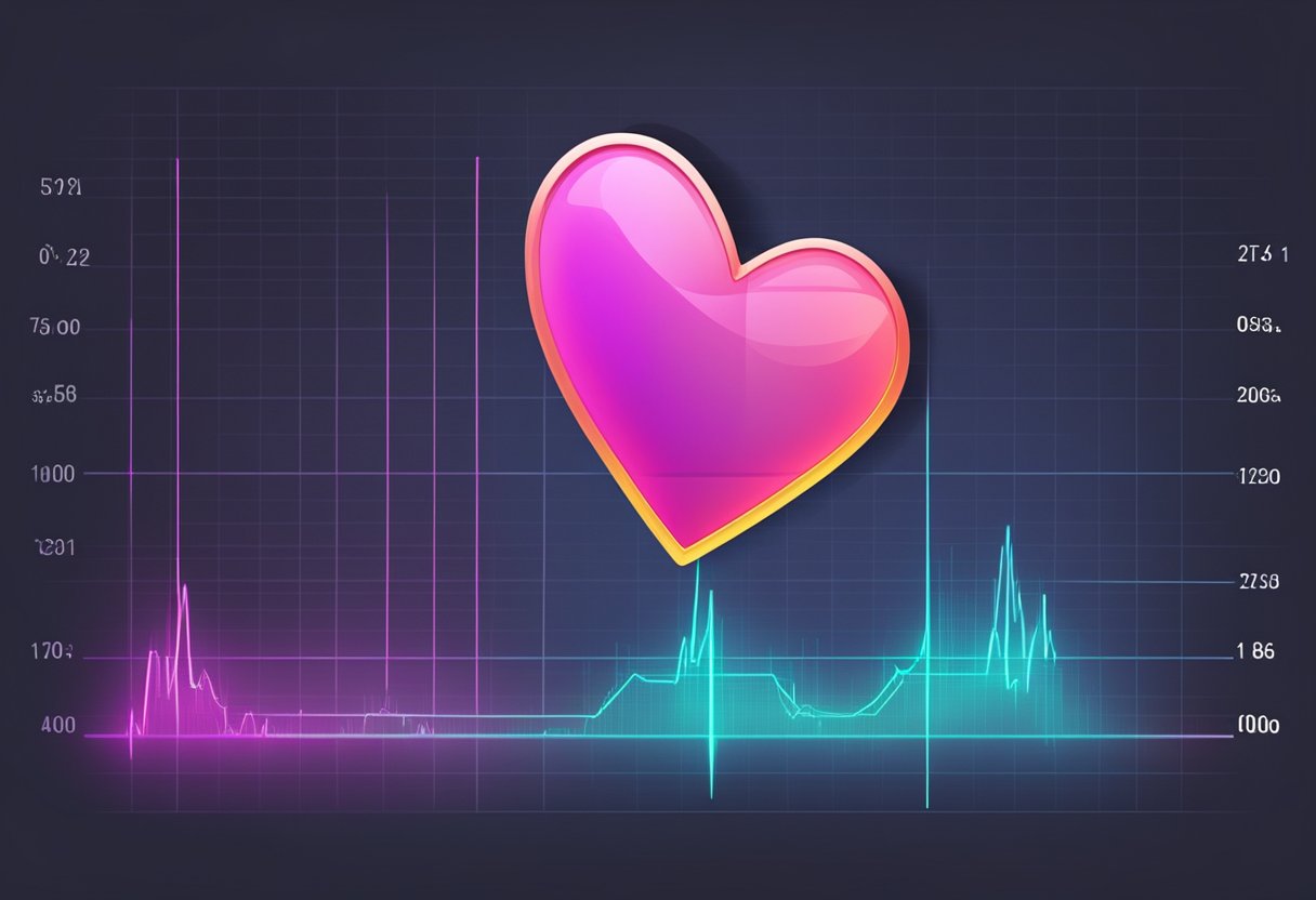 A heart rate monitor displays a fluctuating pulse rate