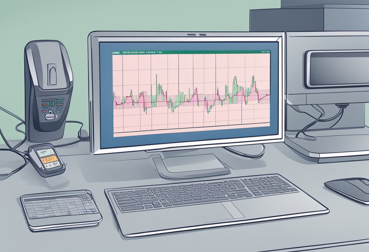 A heart rate monitor is connected to a computer for analysis