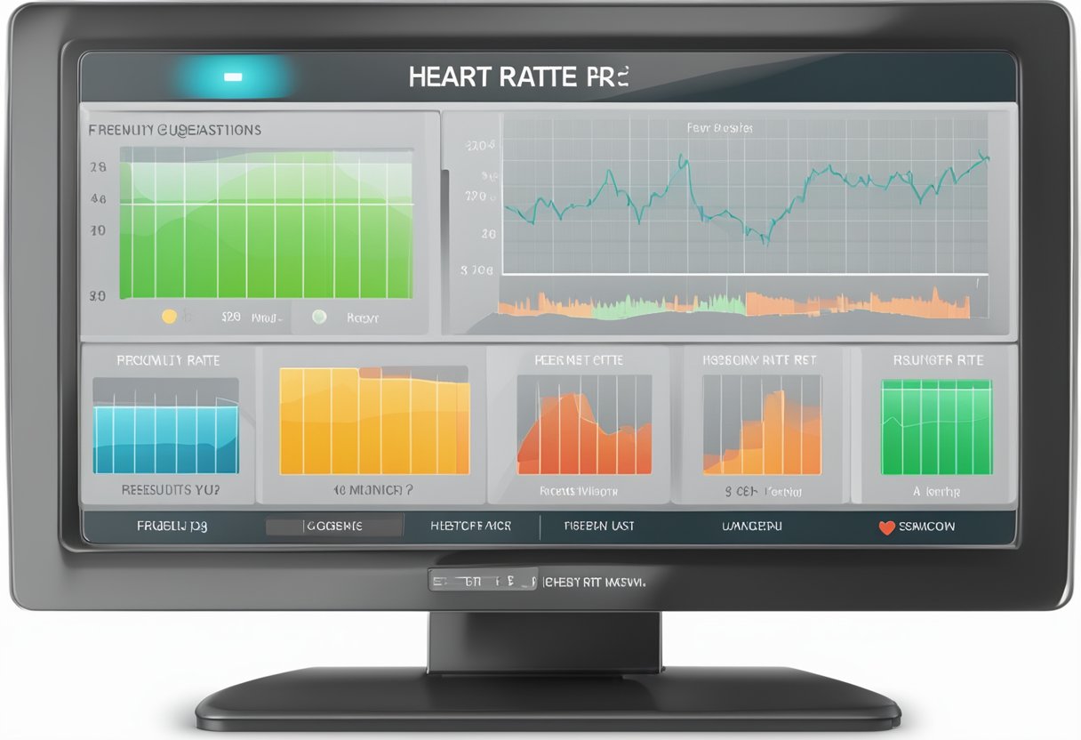 A heart rate monitor displays "Frequently Asked Questions" on its screen