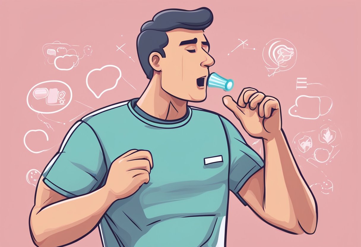Coughing raises heart rate. Illustrate FAQ page with heartbeat monitor and coughing figure