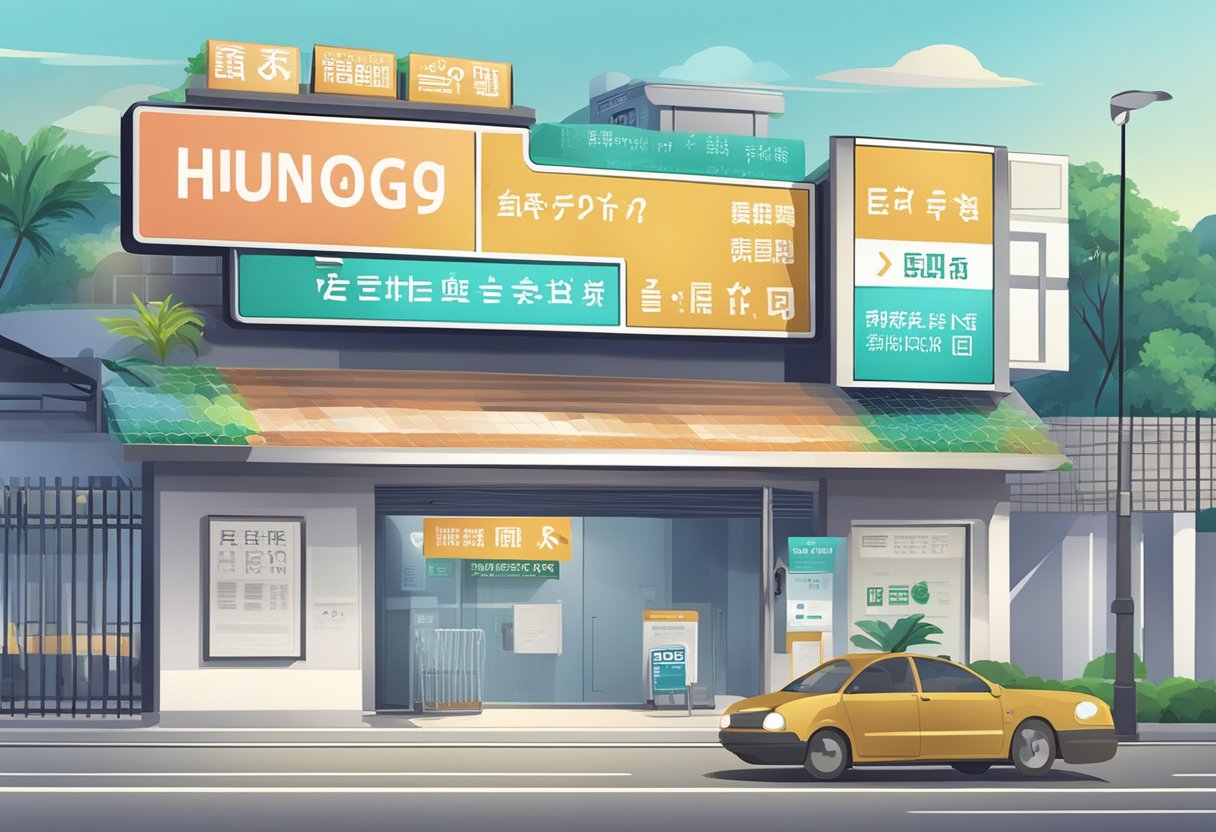 A signboard with "Frequently Asked Questions" and "licensed money lender hougang" displayed prominently
