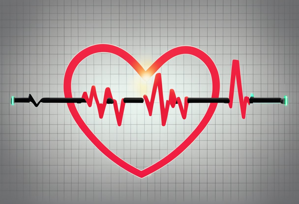 A heart rate monitor displaying a red, flashing warning sign during intense exercise