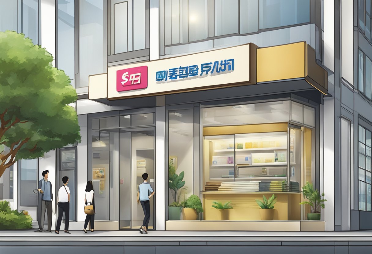 A licensed money lender's sign hangs above a storefront in Punggol. The office is clean and professional, with a friendly atmosphere