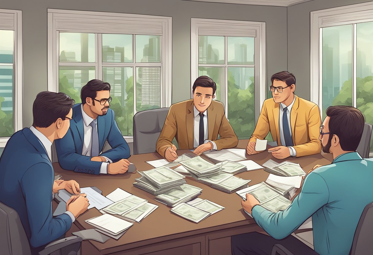 A group of professionals gather at the licensed money lenders association, discussing financial matters and exchanging information