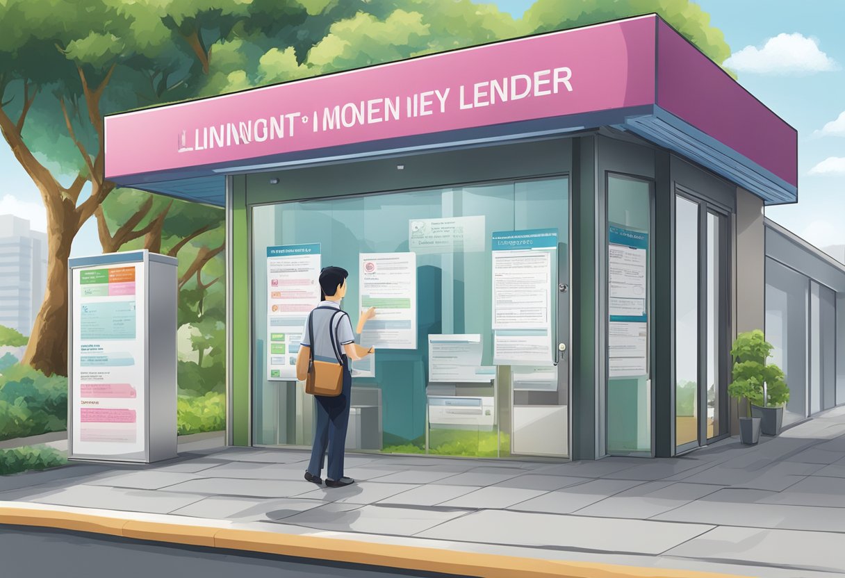 A signboard outside a licensed money lender's office in Punggol with a list of frequently asked questions displayed prominently