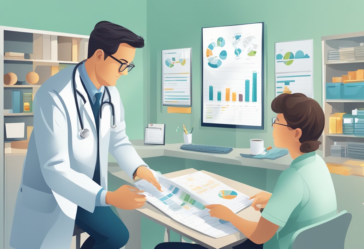 A doctor discussing treatment options with a patient, showing various outcomes on a chart