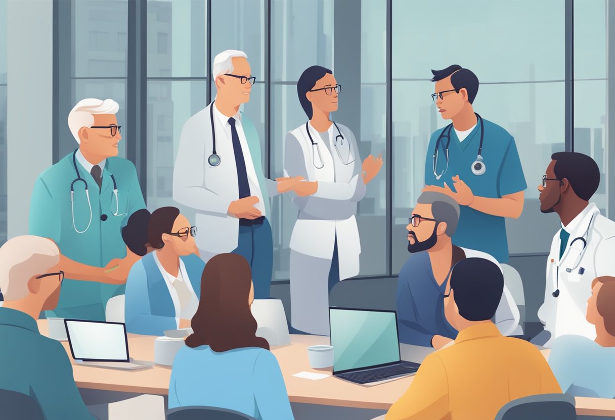 A group of professionals discussing preventive cardiology and pursuing continuing education