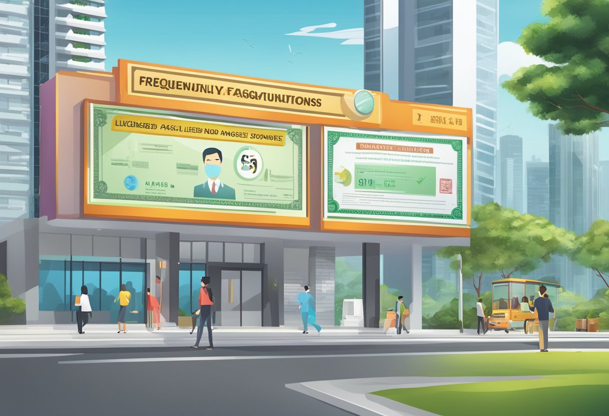 A signboard with "Frequently Asked Questions" and "licensed money lender singapore yishun" displayed prominently